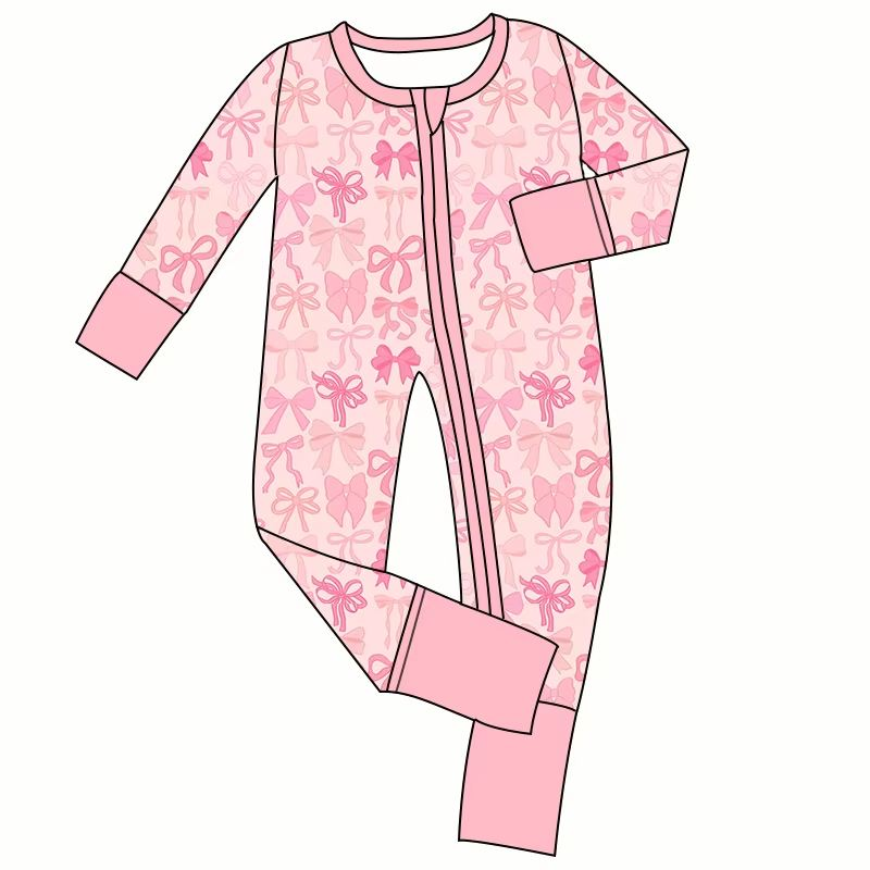 Custom moq 5 each style eta 6-7weeks baby girl clothes bow pink long sleeve romper-25.8.15