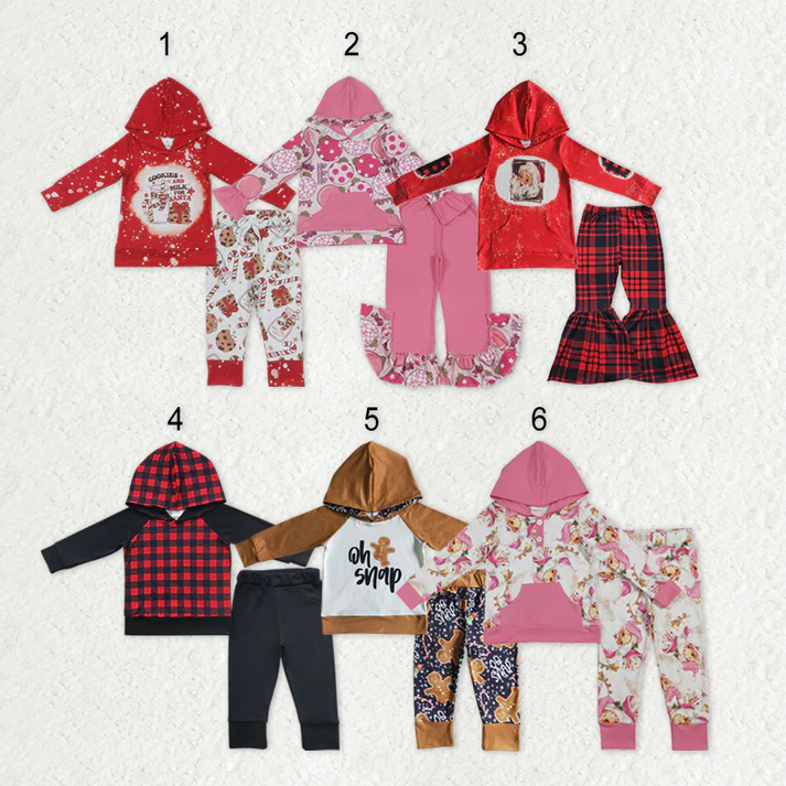 RTS NO MOQ Sibling Baby girls boy clothes Christmas hooded long-sleeved trousers suits