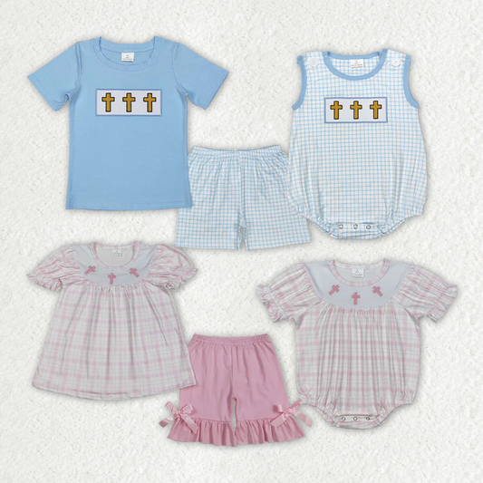 RTS Boys and girls embroidery easter Short Sleeve Shorts sets romper