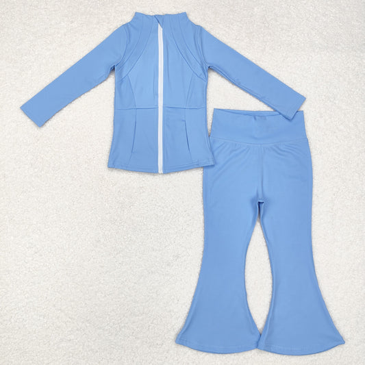 RTS NO MOQ ETA 5/7days GT0684+P0577 Blue yoga suit zipper long-sleeved top trousers sets