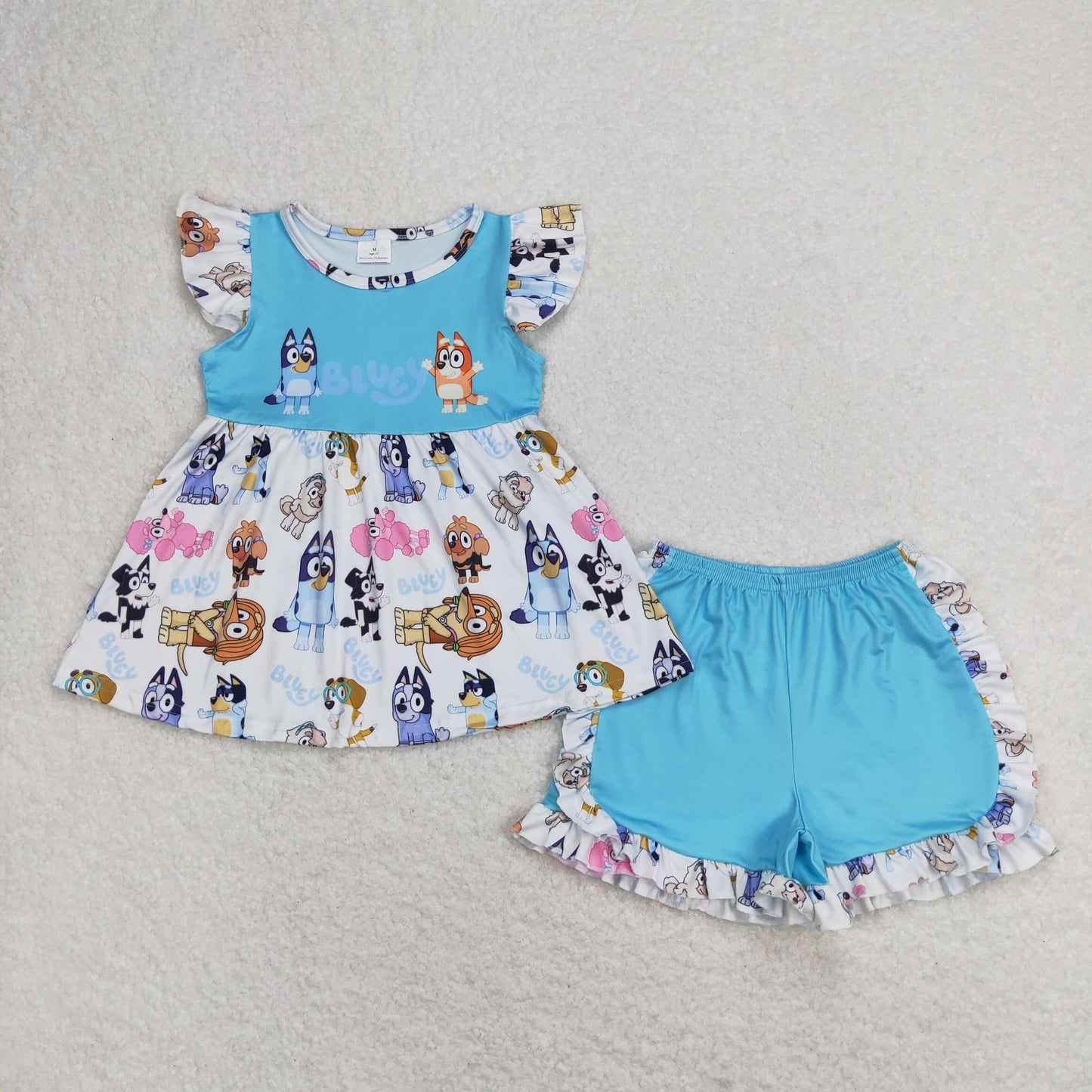 GSSO0387 bluey cartoon blue and white short sleeve shorts suit