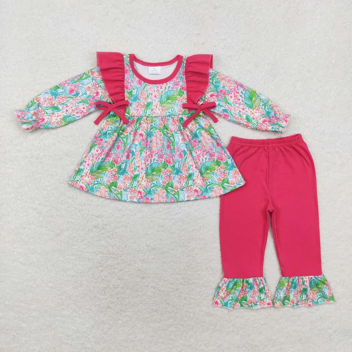 RTS NO MOQ Sibling baby girl clothes floral long sleeve pants Sets