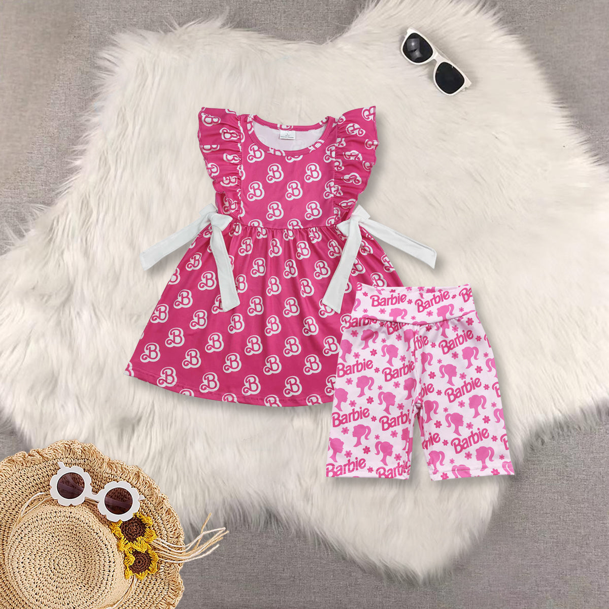 RTS NO MOQ baby girls clothes short sleeve dress cycle shorts sets