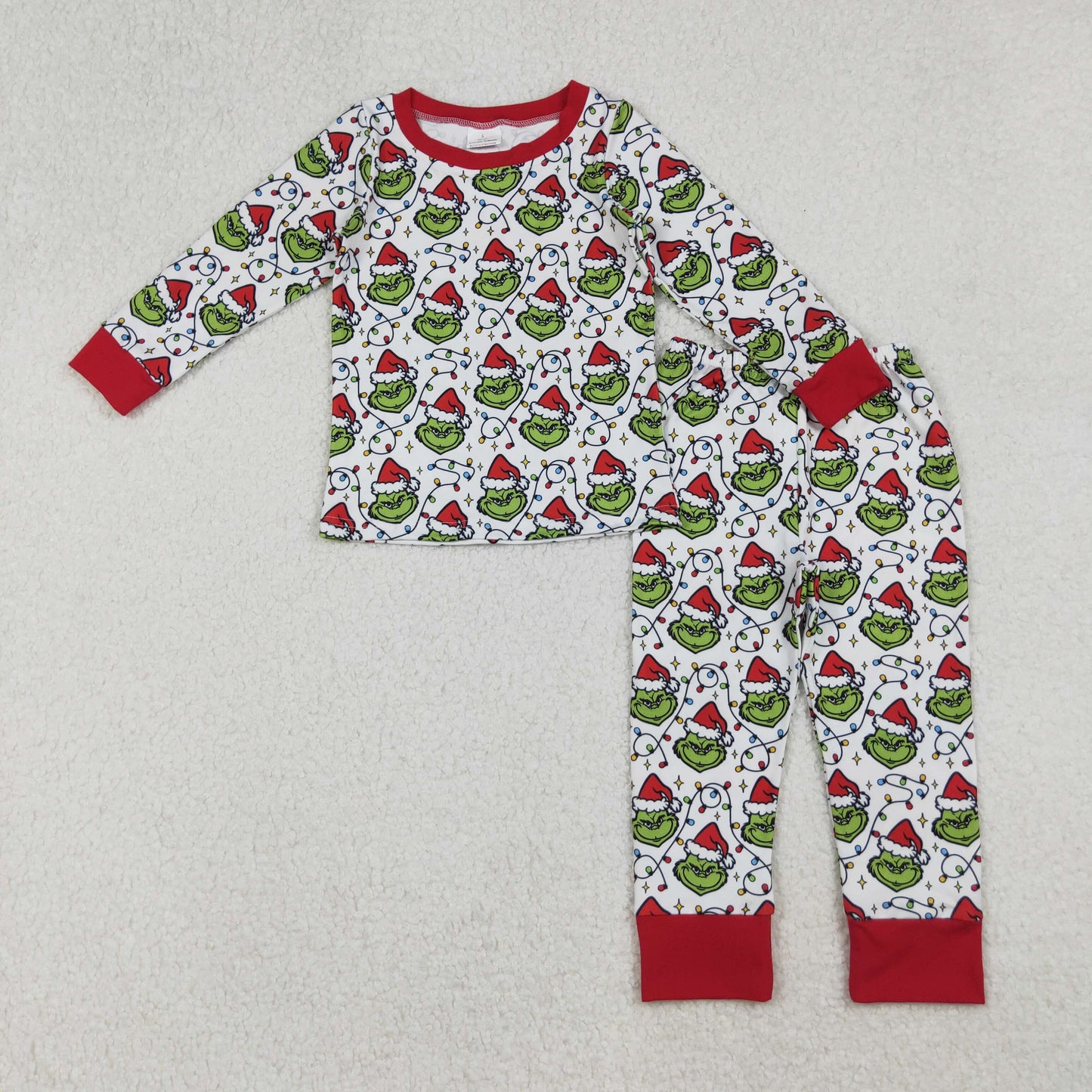 RTS NO MOQ（In Stock) BLP1225 Grinch red and white long-sleeved and long-pants pajama set