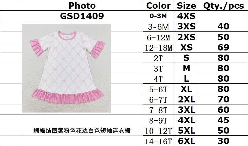 RTS no moq GSD1409 Bow pattern pink lace white short-sleeved dress