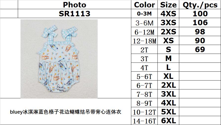 SR1113 bluey ice cream blue plaid lace bow camisole jumpsuit