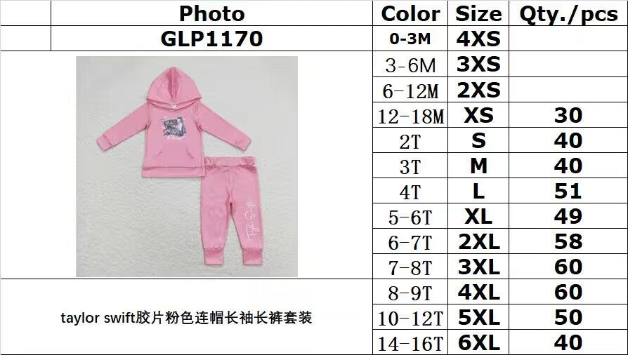 rts stock no moq GLP1170 taylor swift film pink hooded long-sleeved pants suit