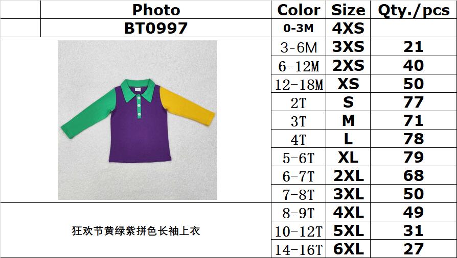 RTS NO MOQ ETA 5/7days Arrived BT0997 Carnival yellow green purple color matching long-sleeved top