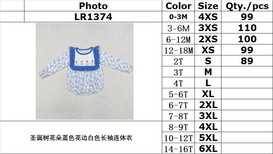 RTS NO MOQ ETA 5/7days arrived LR1374 Christmas tree flower blue lace white long-sleeved jumpsuit