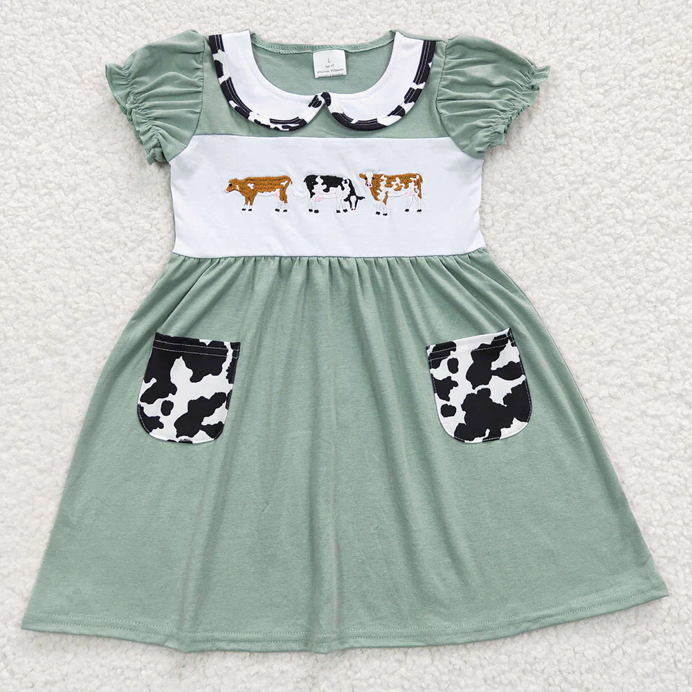 Baby Kids Western Cow Embroidery Summer Siblin Clothes