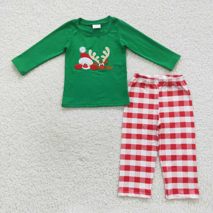 RTS NO MOQ Sibling Baby girls clothes Embroidery Christmas long-sleeved trousers suit & rompers