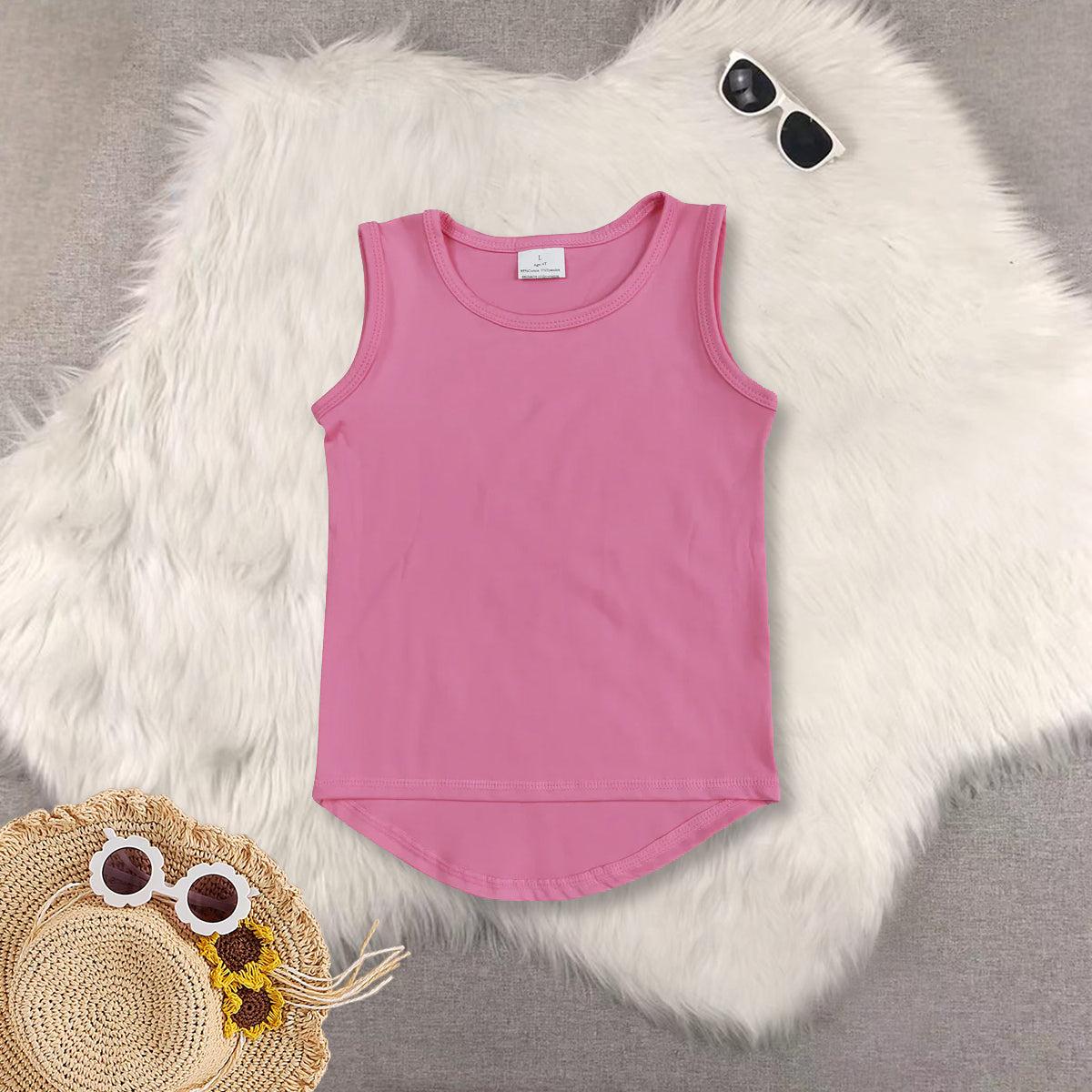 RTS NO MOQ Sibling baby girls clothes yoga Pure pink sleeveless short sets and Top and shorts