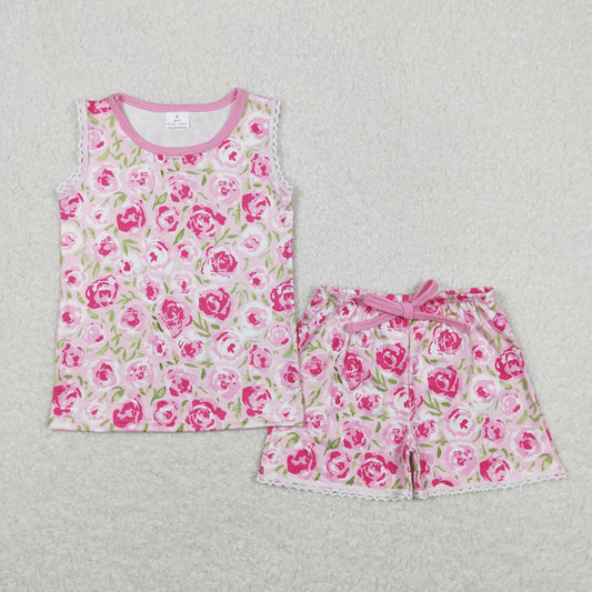 GSSO0673 Floral Pink Sleeveless Shorts Set