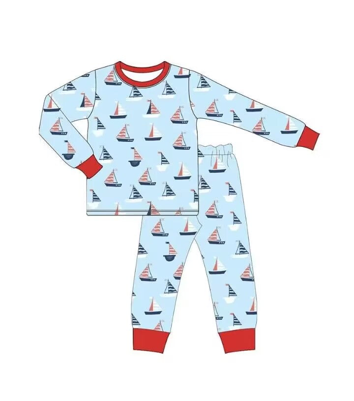 custom moq 5 eta 5-6weeks boys boat long sleeve top and pants set boys custom