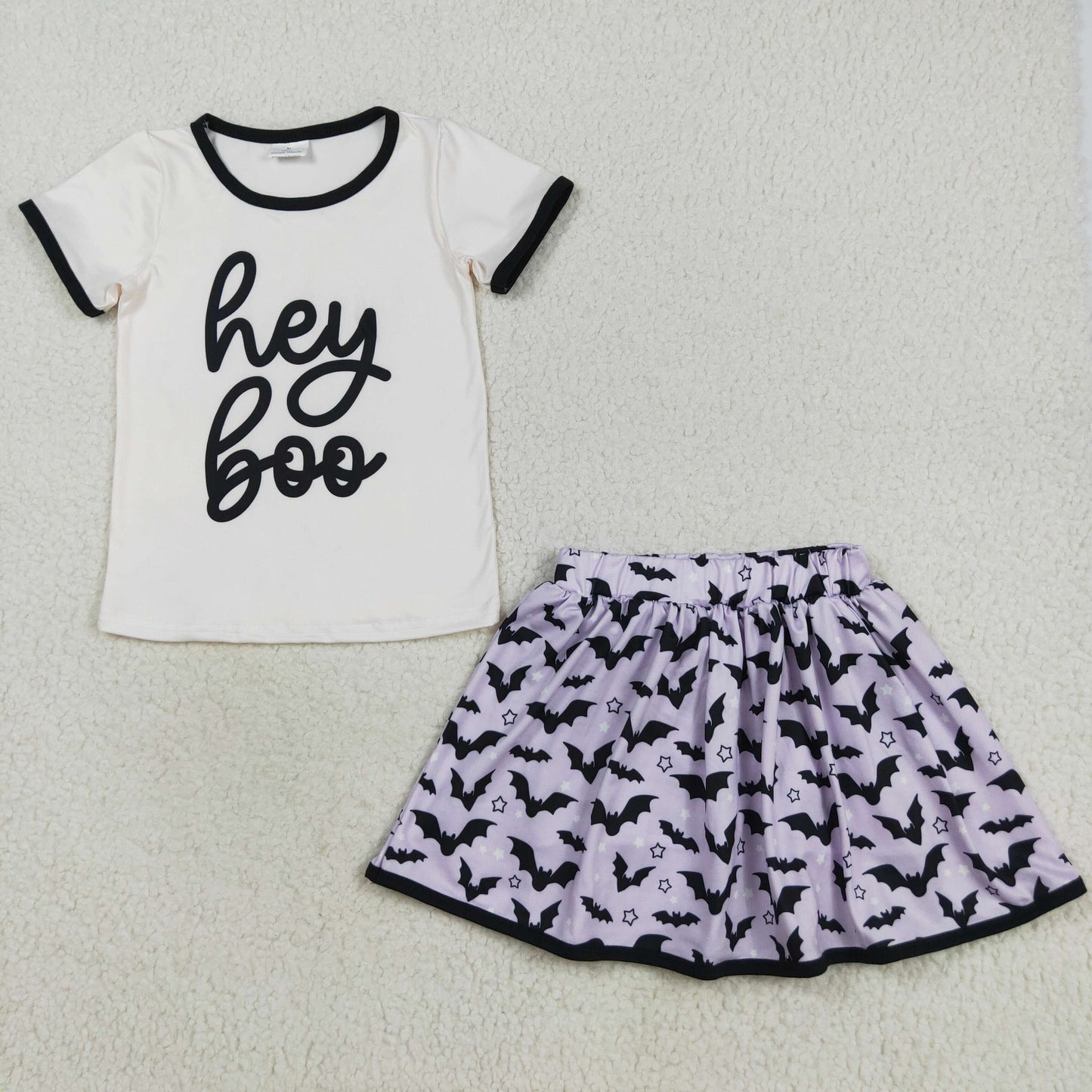 RTS NO MOQ（In Stock) GSD2772 Hey Boo short-sleeved bat skirt set in purple