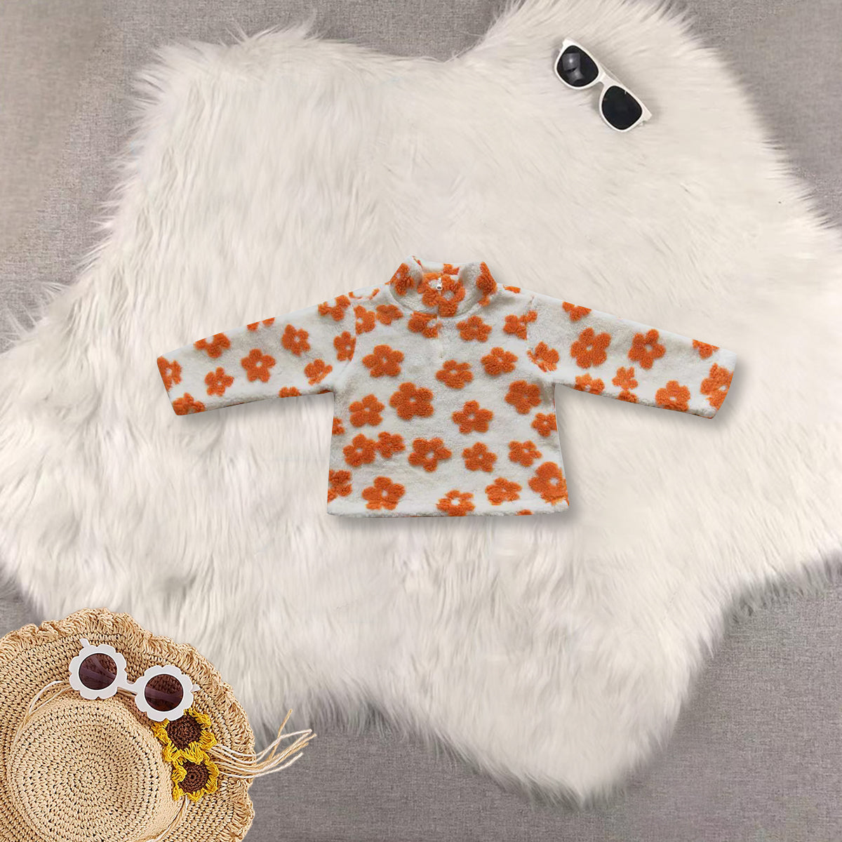 RTS NO MOQ Sibling baby girls clothes floral White Zipper Long Sleeve Tops