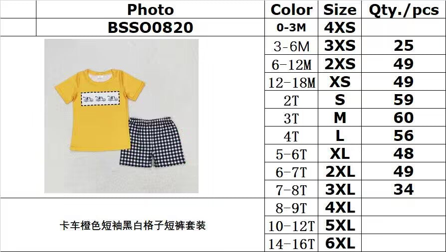 rts no moq BSSO0820 Truck orange short sleeve black and white plaid shorts suit