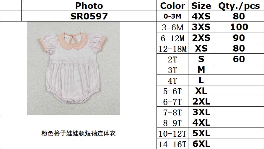 SR0597 Pink Plaid Doll Collar Short Sleeve Jumpsuit