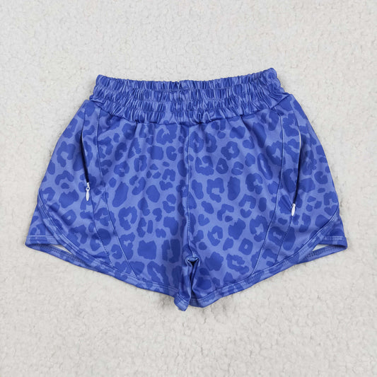 RTS NO MOQ SS0466 Blue leopard print yoga shorts