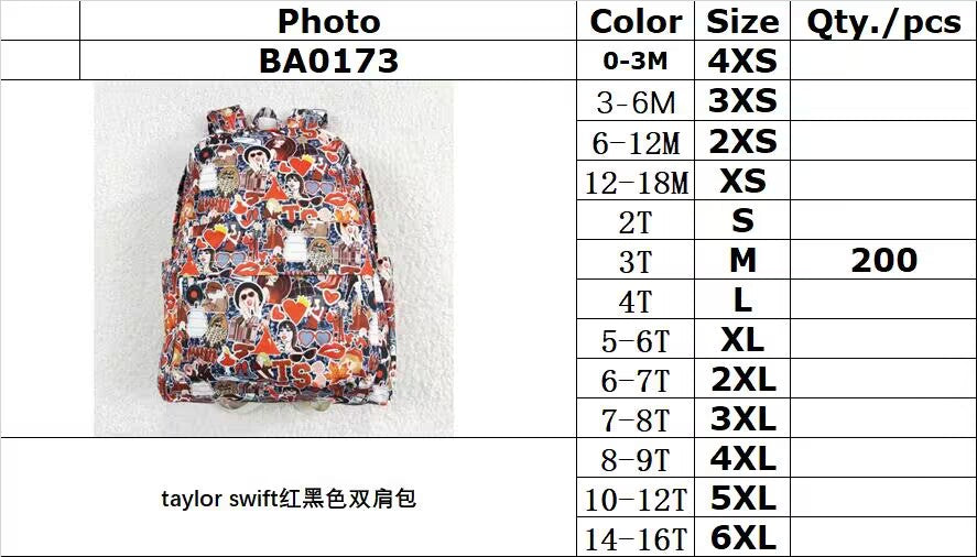 RTS no moq BA0173 Taylor Swift Red and Black Backpack