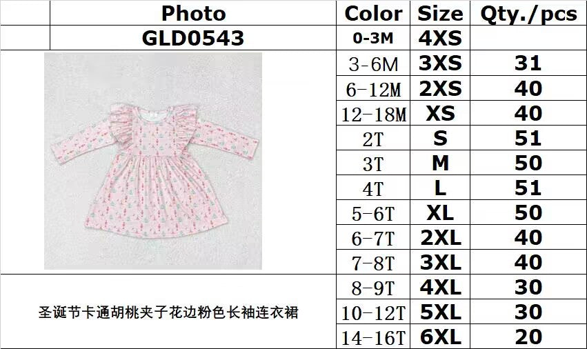 rts no moq GLD0543 Christmas Cartoon Nutcracker Lace Pink Long Sleeve Dress