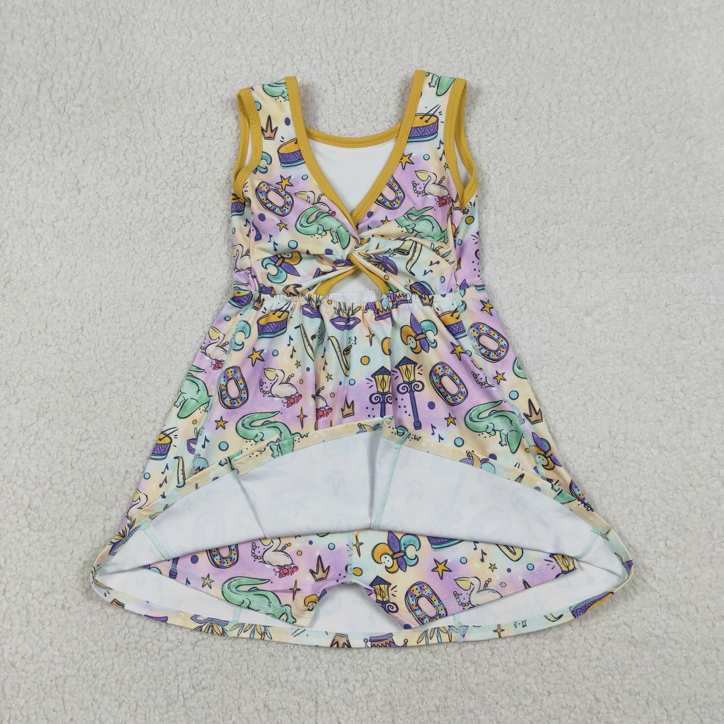 RTS NO MOQ（In Stock) Colorful Yoga Sleeveless Dress with Carnival Crocodile Mask