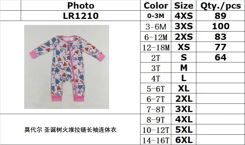 bamboo rts no moq LR1210 Modal Christmas Tree Fire Pile Zipper Long Sleeve Bodysuit