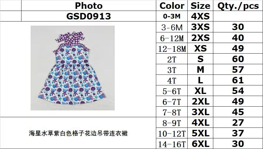 GSD0913 Starfish aquatic purple and white plaid lace suspender dress