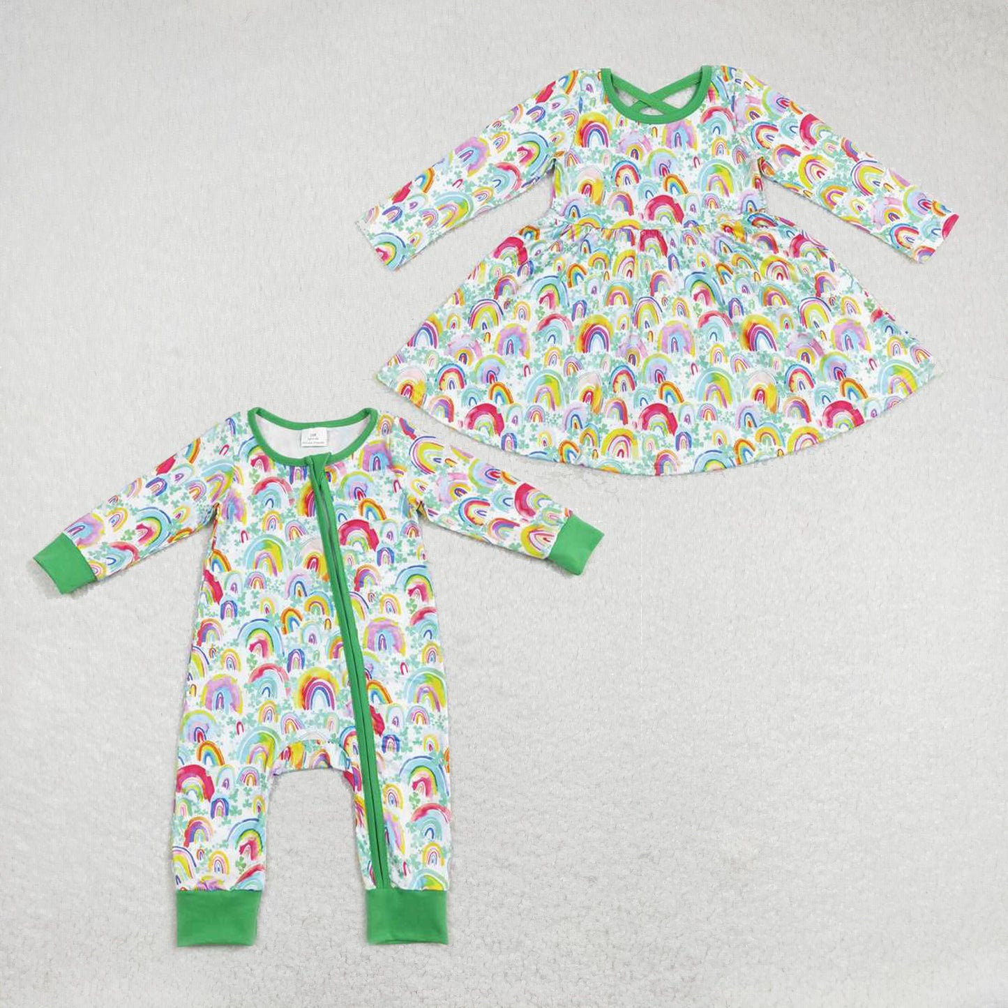 RTS NO MOQ Baby Girls rainbow Long Sleeve Dress & Romper