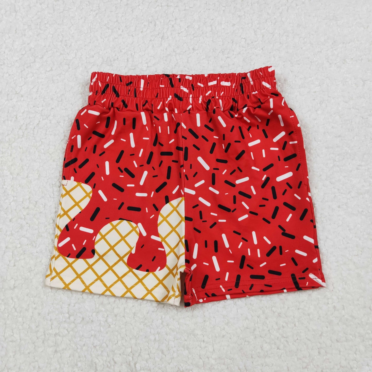 RTS NO MOQ（In Stock) SS0637 Waffle ice cream long shorts with red pockets