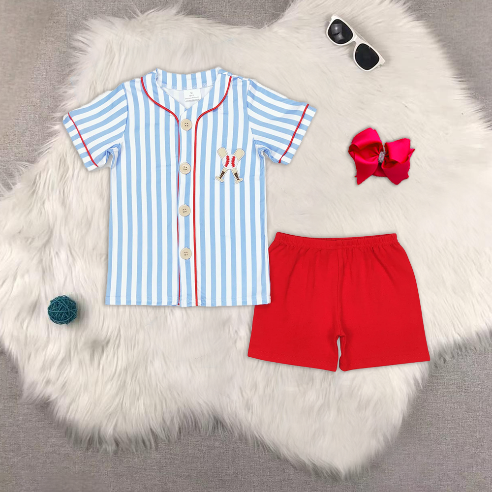 RTS NO MOQ baby girl clothes embroidery baseball short-sleeved shorts sets and romper