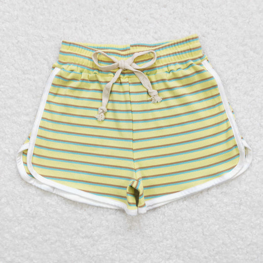 SS0245 Brown and blue striped yellow shorts