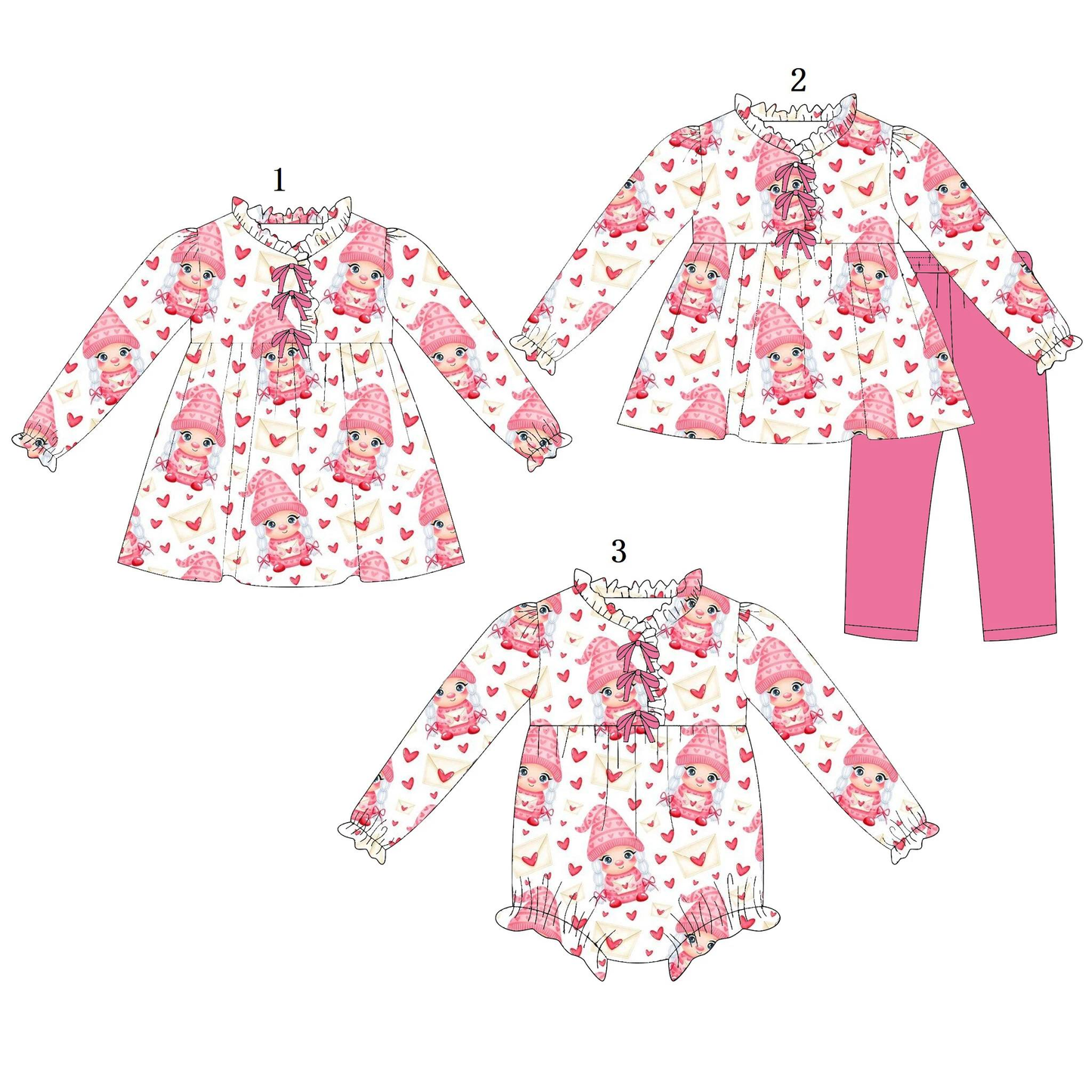 Custom moq 5 each style eta 6-7weeks baby girl clothes cartoon pink long sleeve pants sets and romper and dress -25.8.15