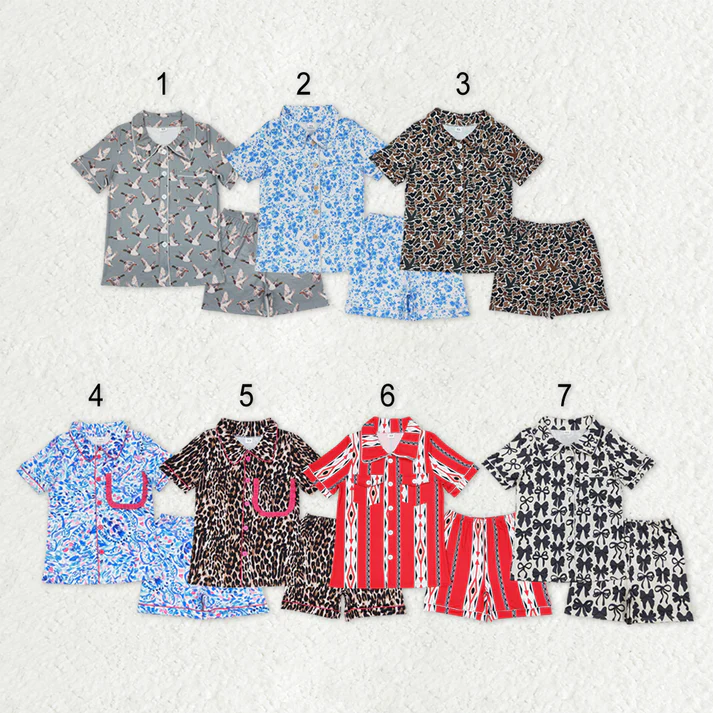 RTS NO MOQ Sibling Adult Girls Button Cardigan Short Sleeve Shorts Pajama Set: Leopard & Geometric Stripes