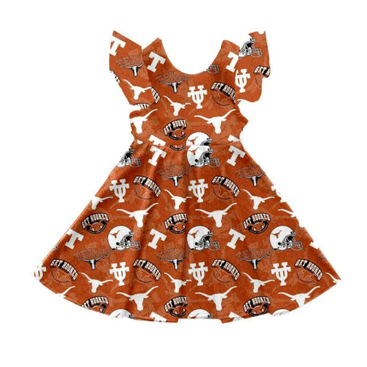 custom moq 5 eta 5-6weeks team Summer orange flying sleeve dress skirt TT dress