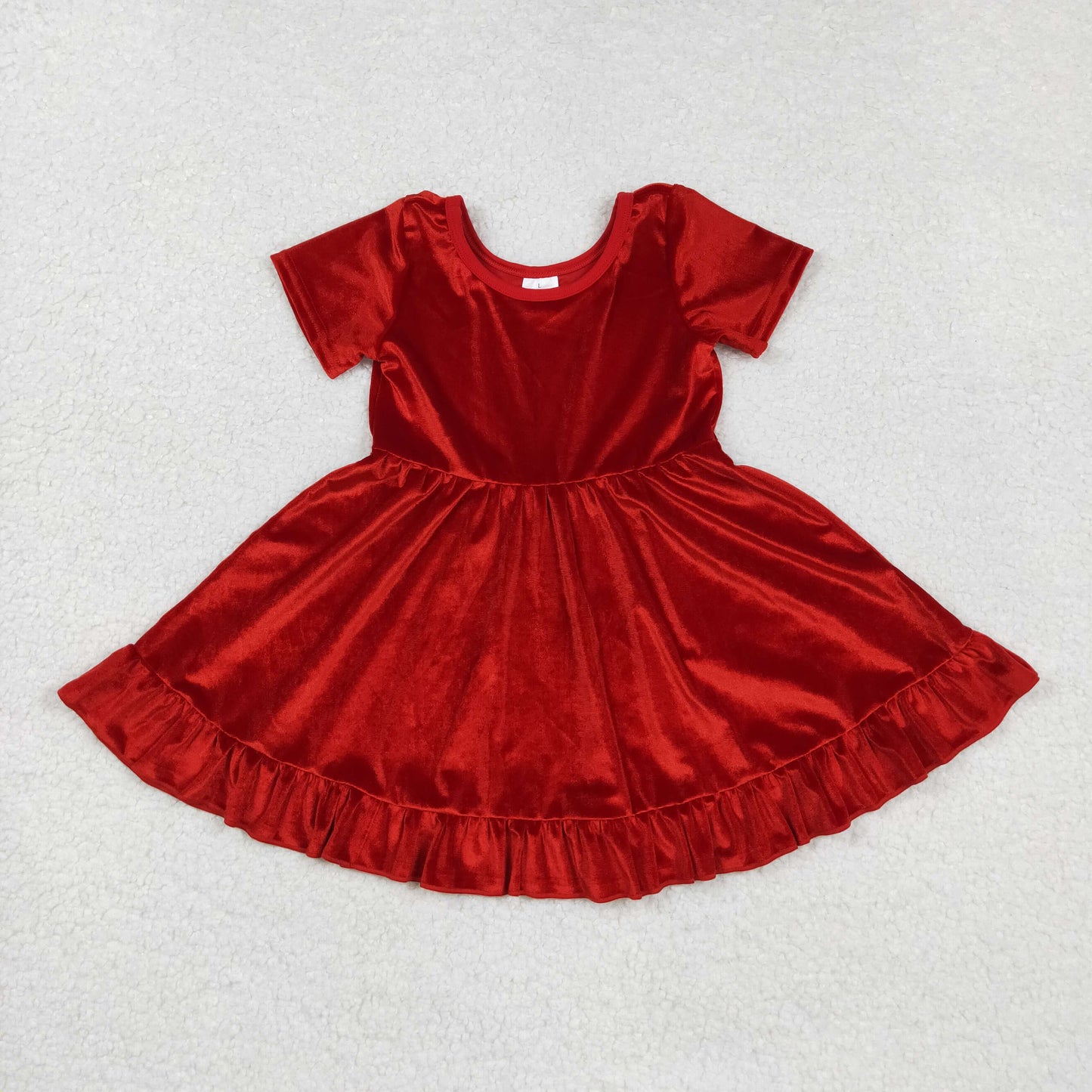 RTS NO MOQ（In Stock) GSD2614 Christmas Red Gold Velvet Short-Sleeved Dress