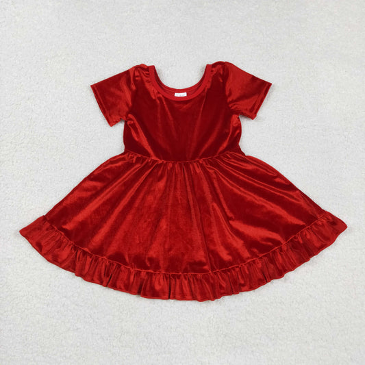 RTS NO MOQ（In Stock) GSD2614 Christmas Red Gold Velvet Short-Sleeved Dress