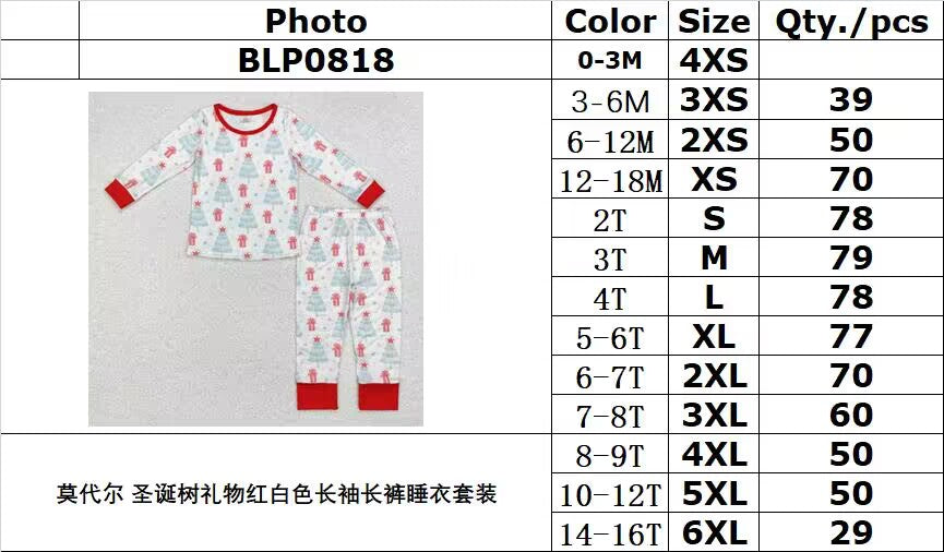 BAMBOO RTS NO MOQ ETA 5/7days arrived BLP0818 Modal Christmas tree gift red and white long-sleeved trousers pajama set