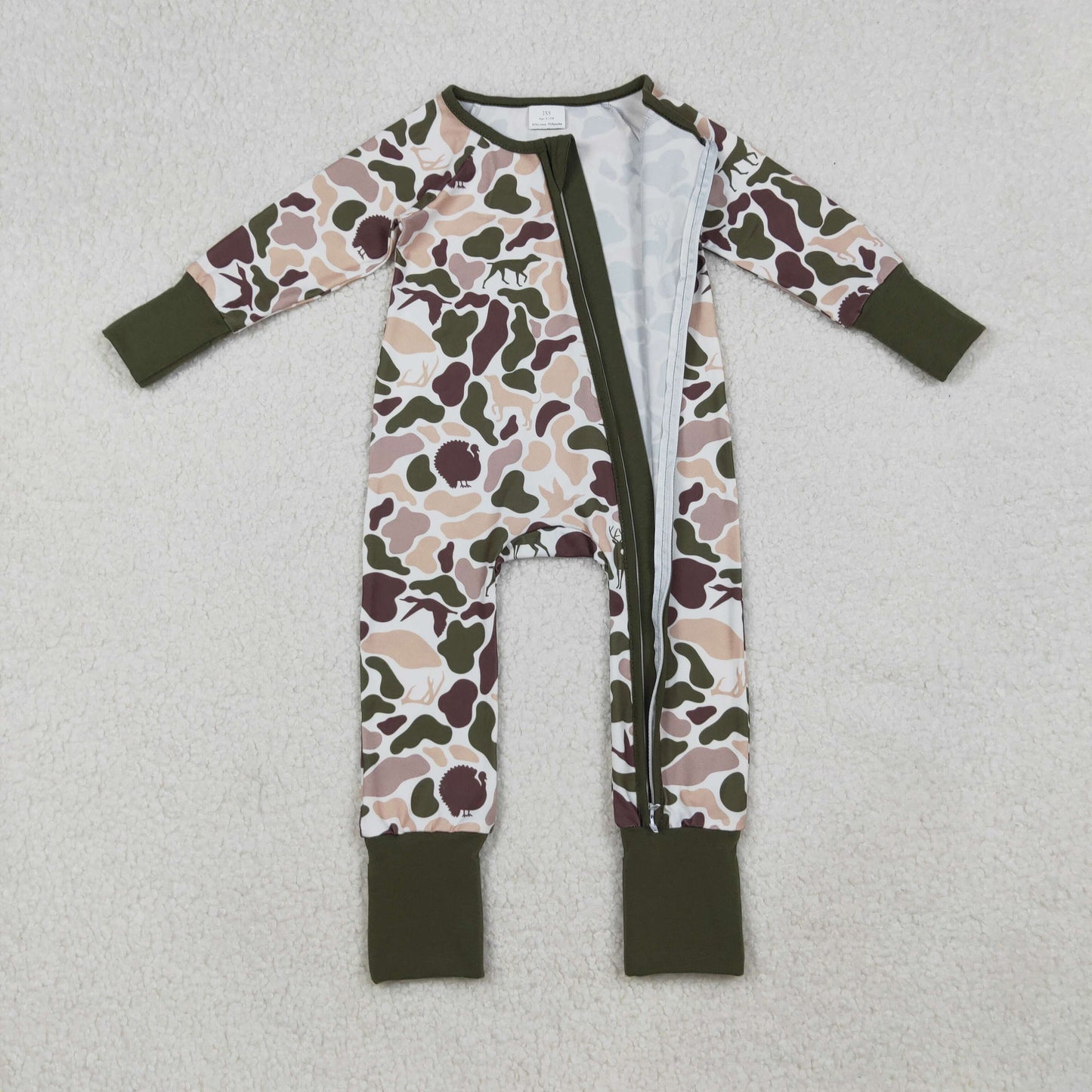 RTS NO MOQ（In Stock) LR2590 Duck and puppy camouflage zippered long-sleeved bodysuit