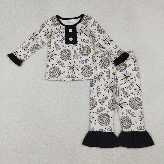 12/18M-7/8T RTS NO MOQ（In Stock) GLP2563 New Year Fireworks Ball Lace Long Sleeve Trousers Pajama Set