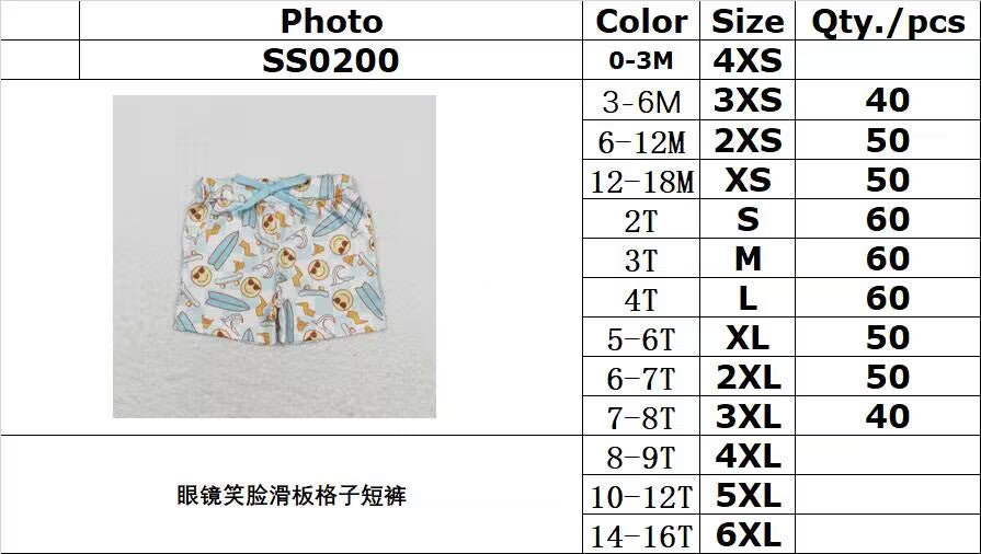 rts no moq SS0200 Glasses Smiley Skateboard Plaid Shorts