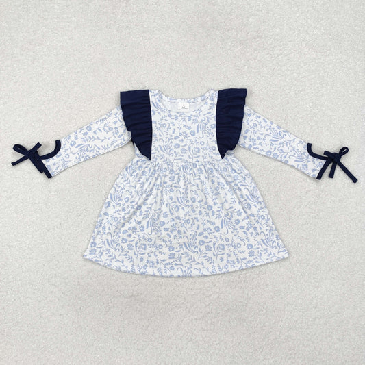 RTS NO MOQ ETA 5/7days arrived GLD0836 Flower leaf navy blue lace white long-sleeved dress