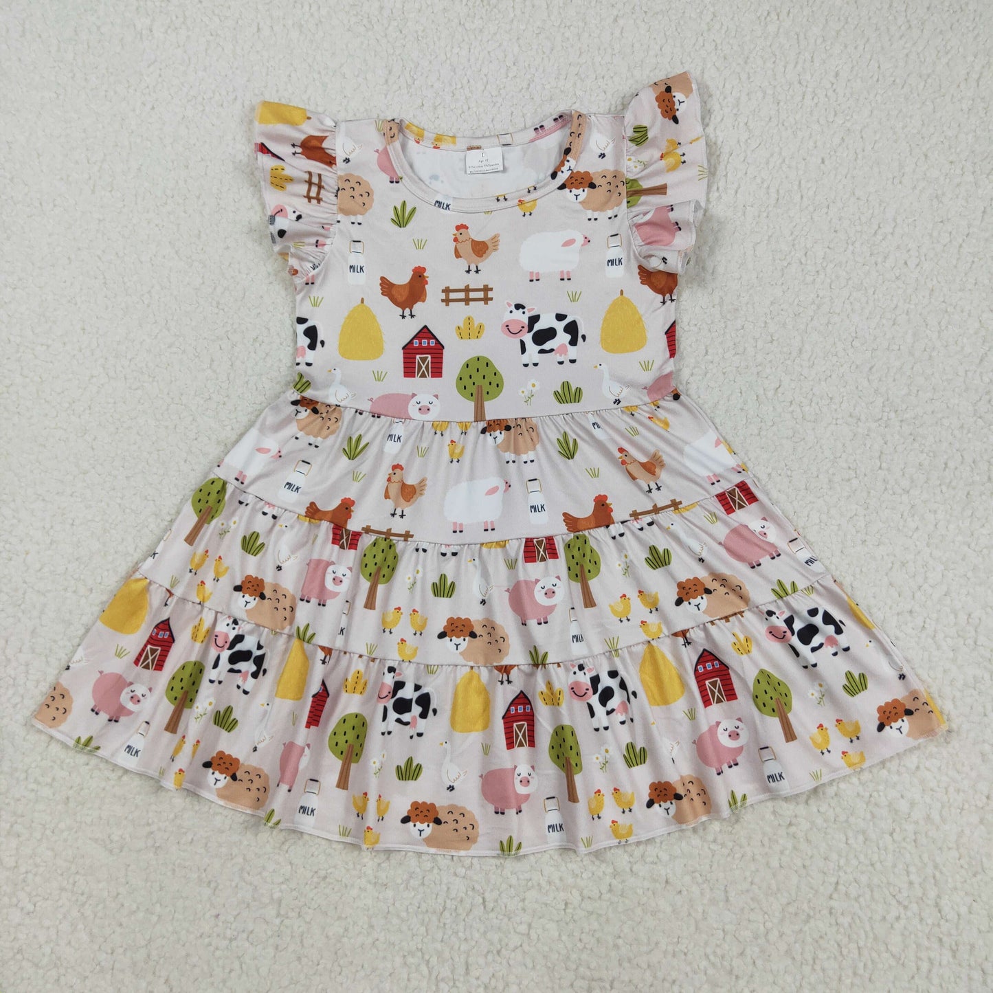RTS NO MOQ（In Stock）GSD2595 Pink farm animal dress with flying sleeves