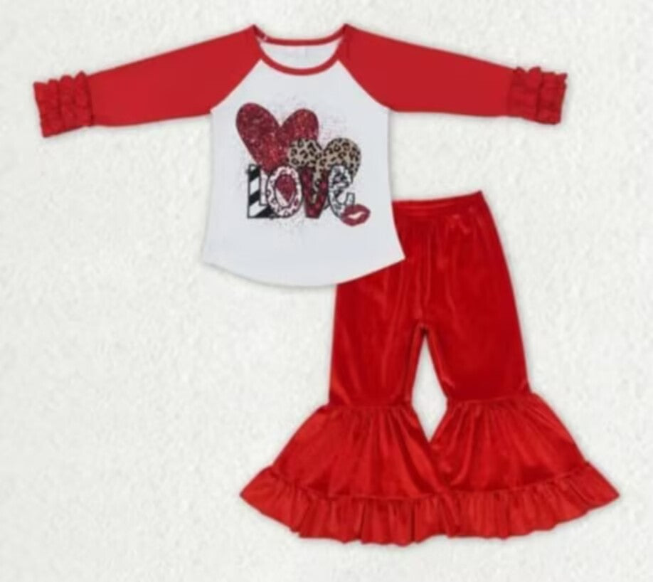 Baby Girls Valentines Sweet Heart Shirt Bell Pants Clothes Sets