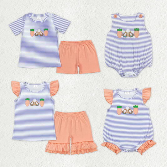 RTS NO MOQ sibling baby girls boy clothes embroidery easter short sleeve Clothes Sets and rompers
