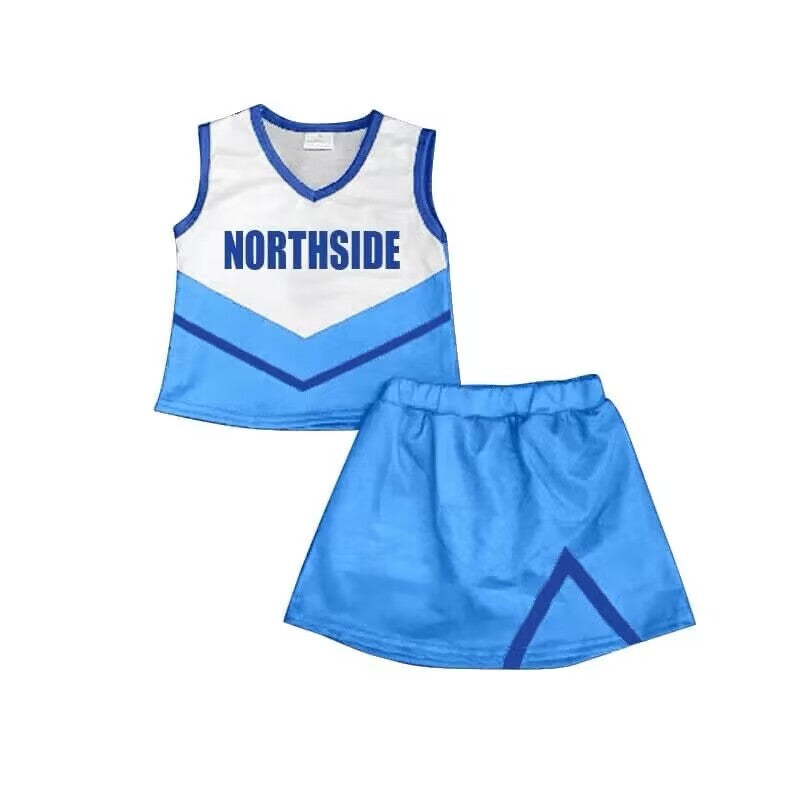 Deadline August 6 custom no moq Blue, white and navy cheerleading suit sky blue  color Letter blue