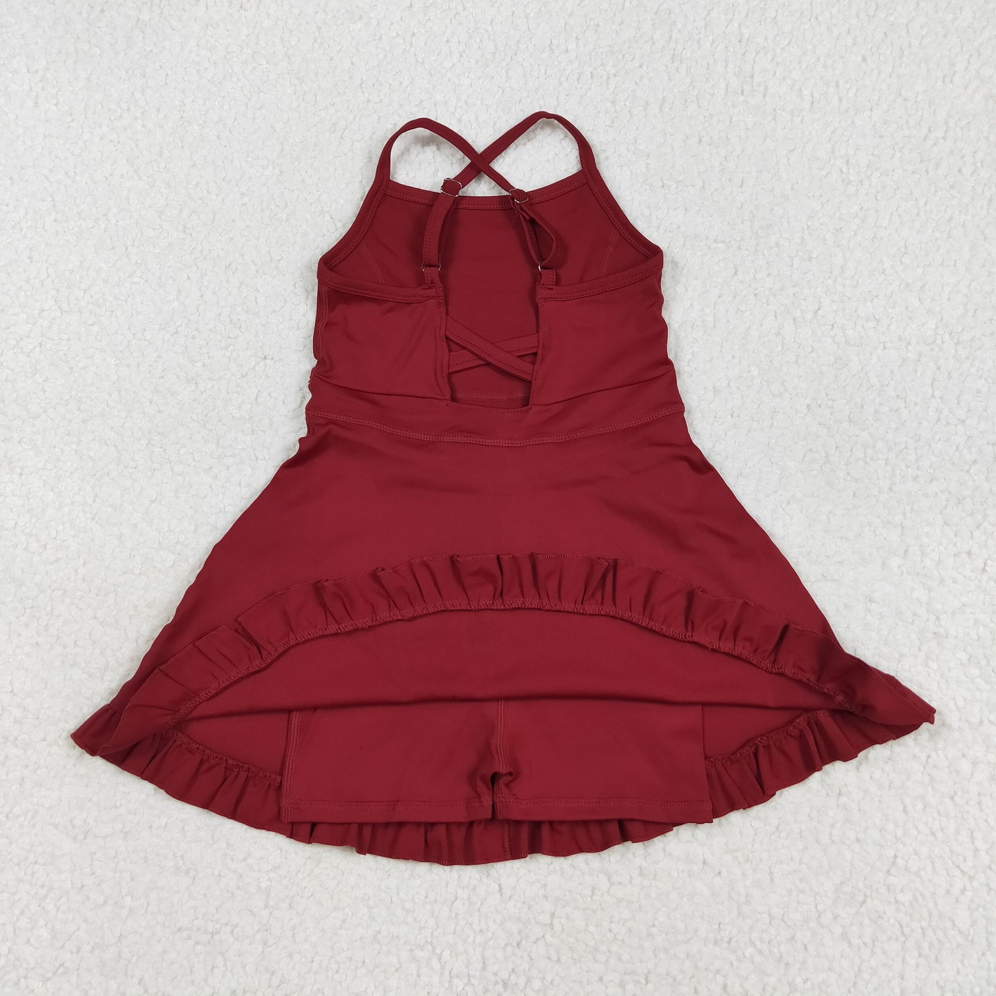 RTS NO MOQ（In Stock) S0568 Solid dark red sportswear dress swimsuit