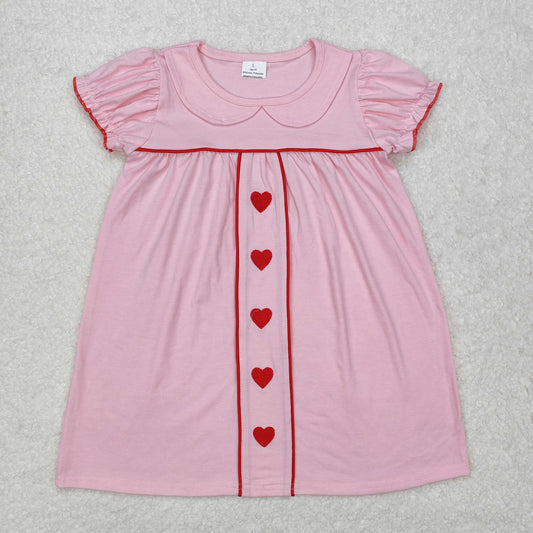 RTS NO MOQ ETA 5/7days Arrived GSD1453 Embroidered Red Heart Pink Doll Collar Short Sleeve Dress