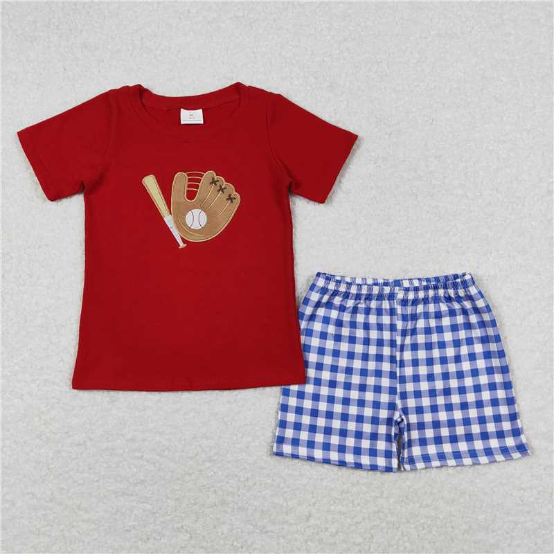 RTS NO MOQ Girls Boys embroidery baseballl Clothes Sets and dress and romper