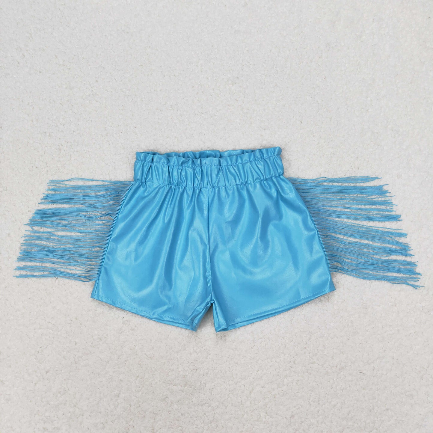 rts no moq SS0241 blue shiny leather tassel shorts